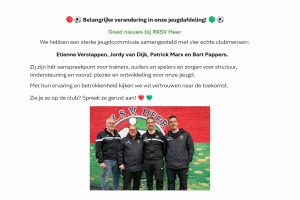 Belangrijke mededeling jeugdafdeling